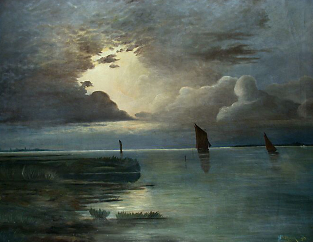 sunset at the sea with thunderstorm
